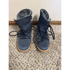 Blue Faux Fur Lined Lace Up Suede Winter Boots Women’s EU 42 Rubber Sole